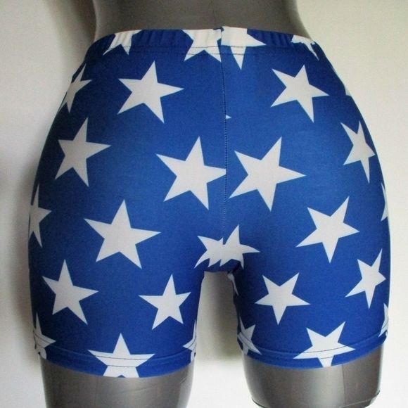 BLUE WITH WHITE STARS BASIC SPANDEX SHORTS - Picture 2 of 4